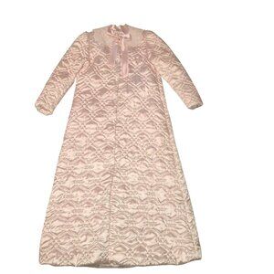 NWOT Vtg Pink Satin Robe Size S Barbizon Full Length Quilted Collar Bow Womens